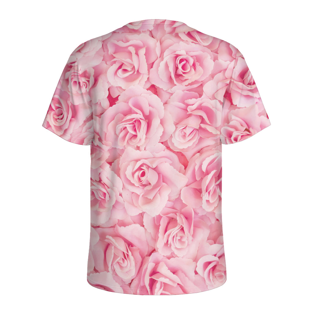 Pink Rose Print Men's Sports T-Shirt