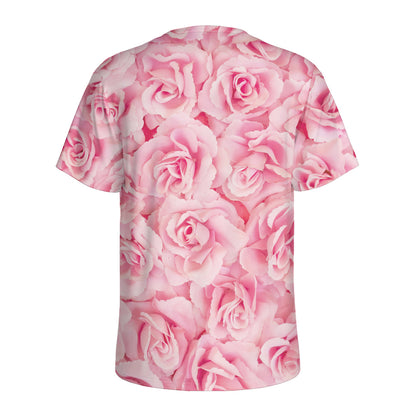 Pink Rose Print Men's Sports T-Shirt