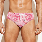Pink Rose Print Men's Swim Briefs