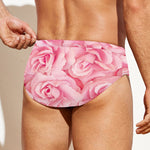 Pink Rose Print Men's Swim Briefs