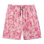 Pink Rose Print Men's Swim Trunks
