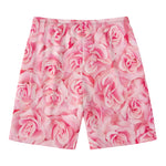 Pink Rose Print Men's Swim Trunks
