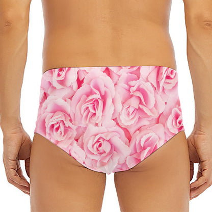 Pink Rose Print Men's Triangle Swim Briefs
