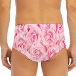 Pink Rose Print Men's Triangle Swim Briefs