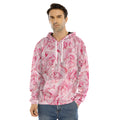 Pink Rose Print Men's Velvet Pullover Hoodie