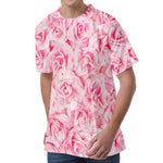 Pink Rose Print Men's Velvet T-Shirt