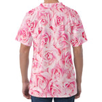 Pink Rose Print Men's Velvet T-Shirt