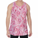 Pink Rose Print Men's Velvet Tank Top