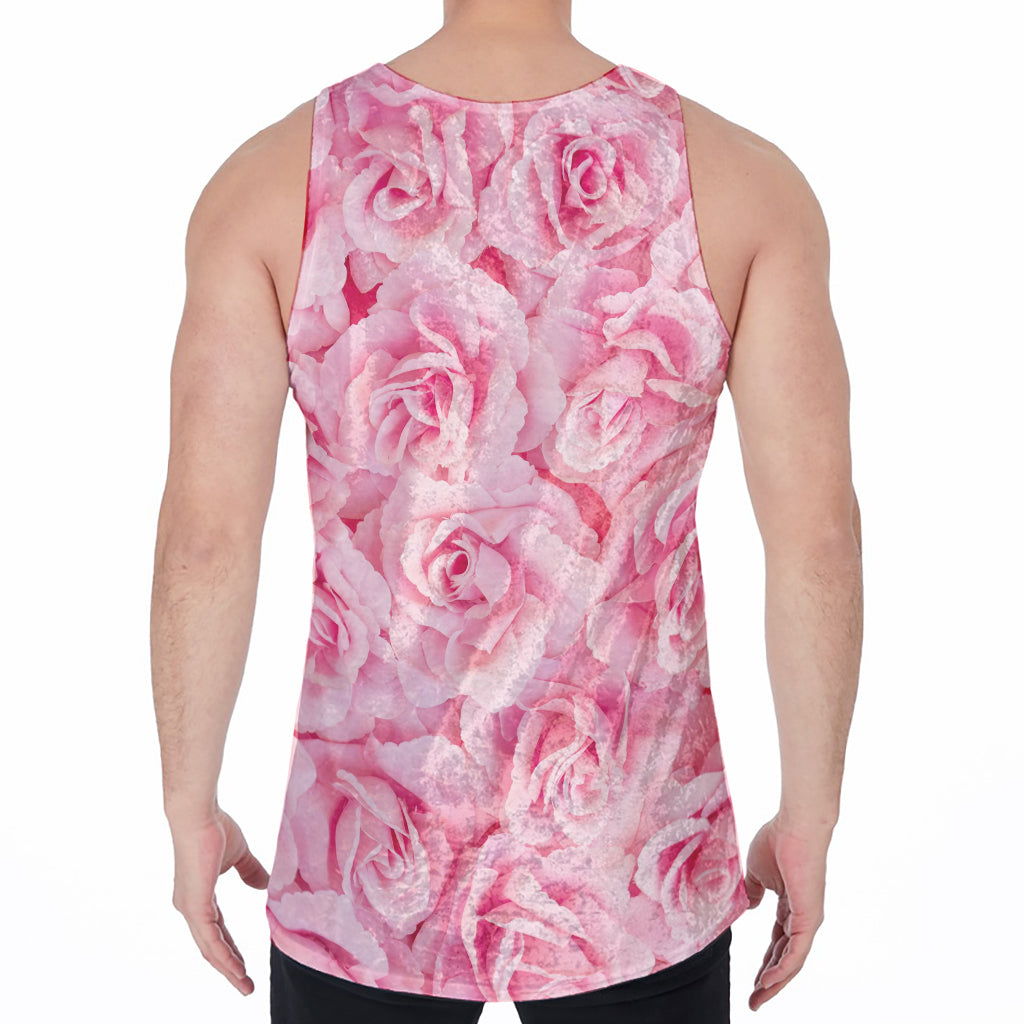 Pink Rose Print Men's Velvet Tank Top