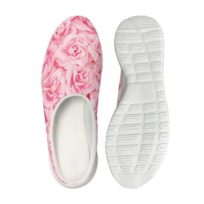 Pink Rose Print Mesh Casual Shoes