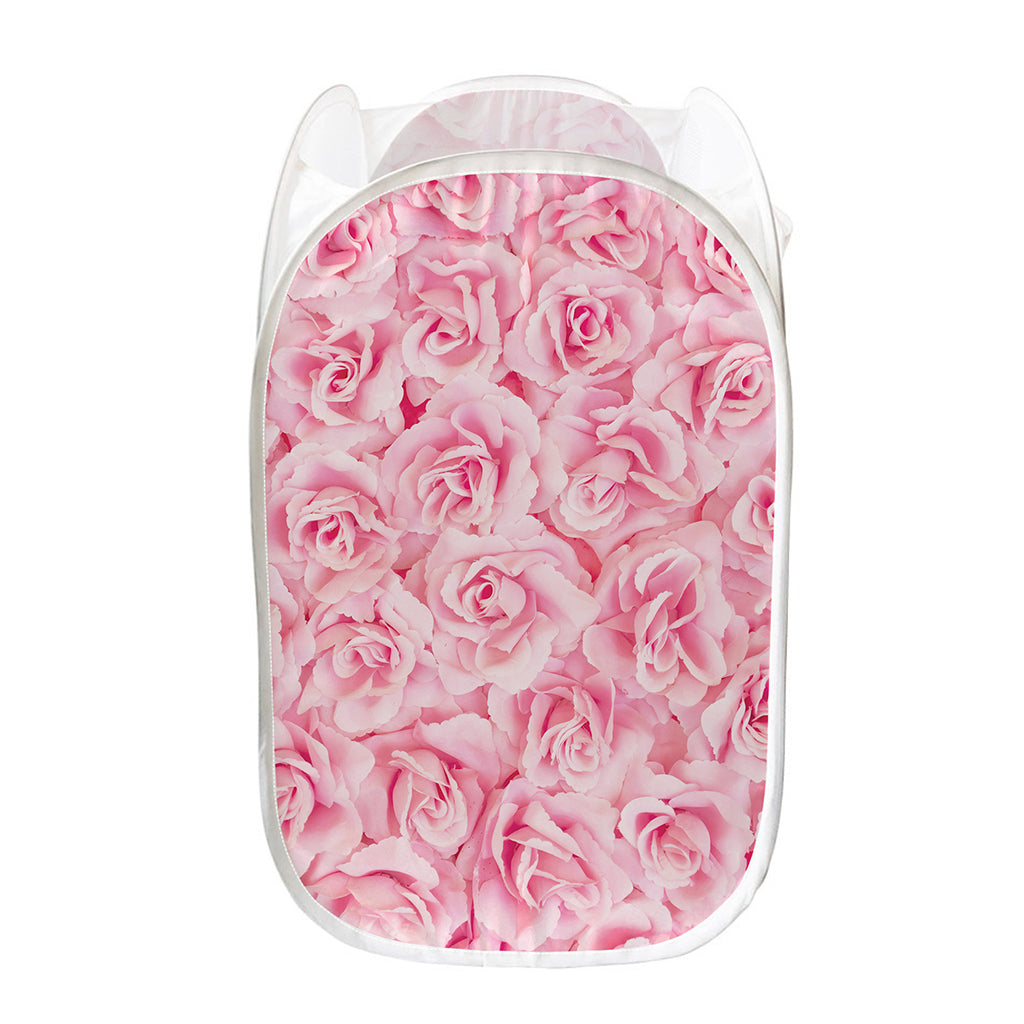 Pink Rose Print Mesh Laundry Hamper