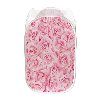 Pink Rose Print Mesh Laundry Hamper