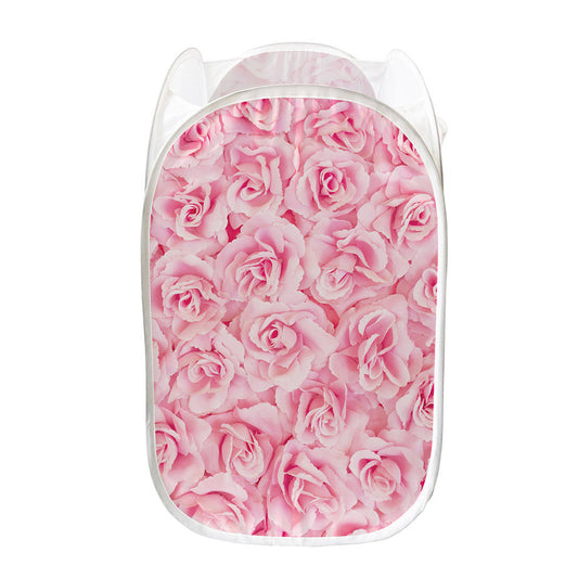 Pink Rose Print Mesh Laundry Hamper