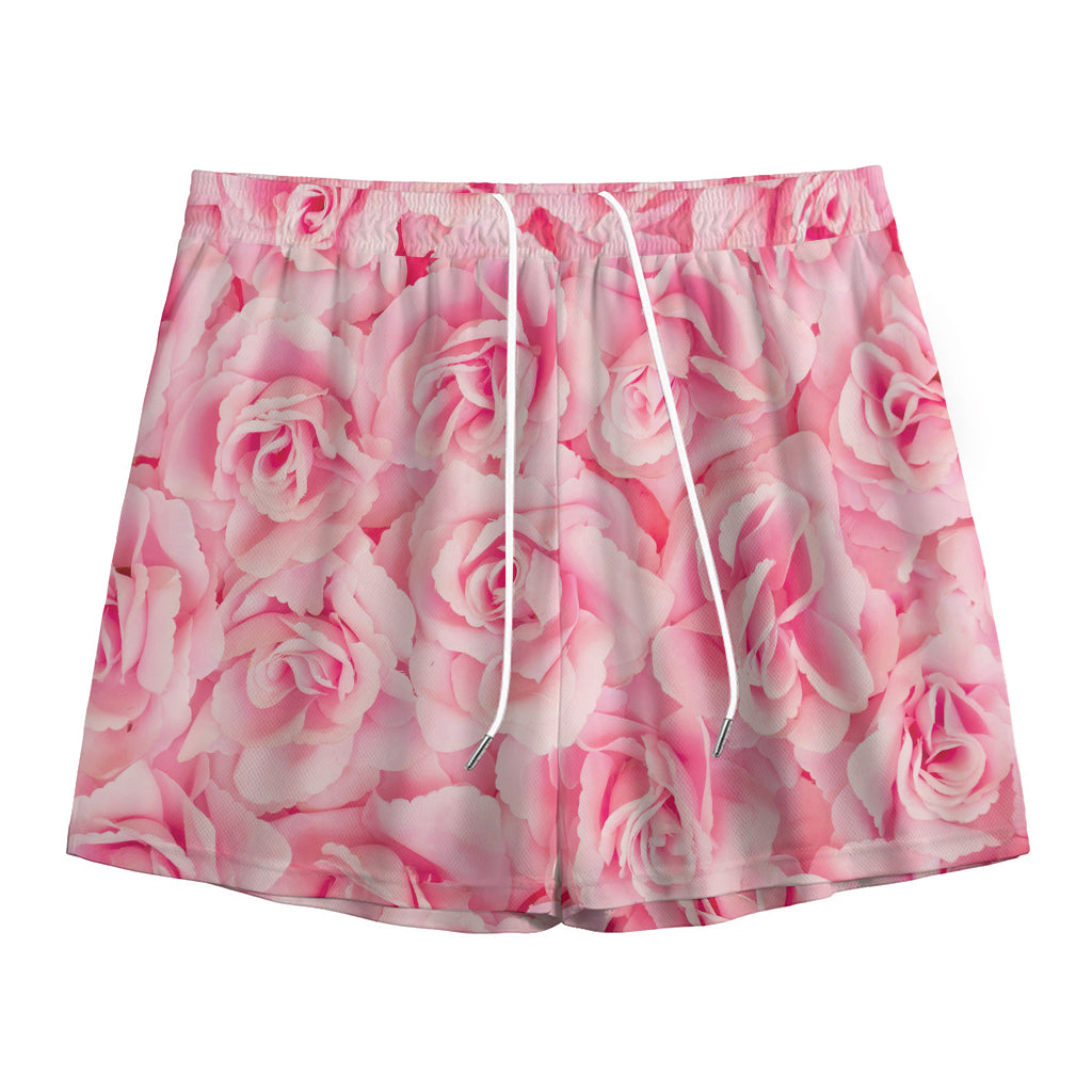 Pink Rose Print Mesh Shorts