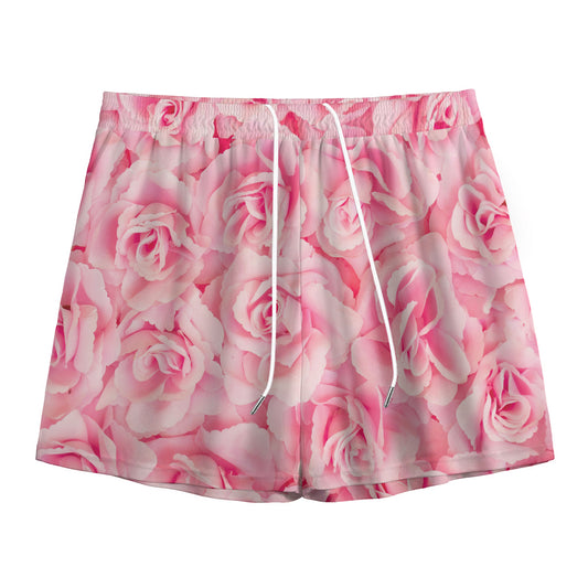 Pink Rose Print Mesh Shorts
