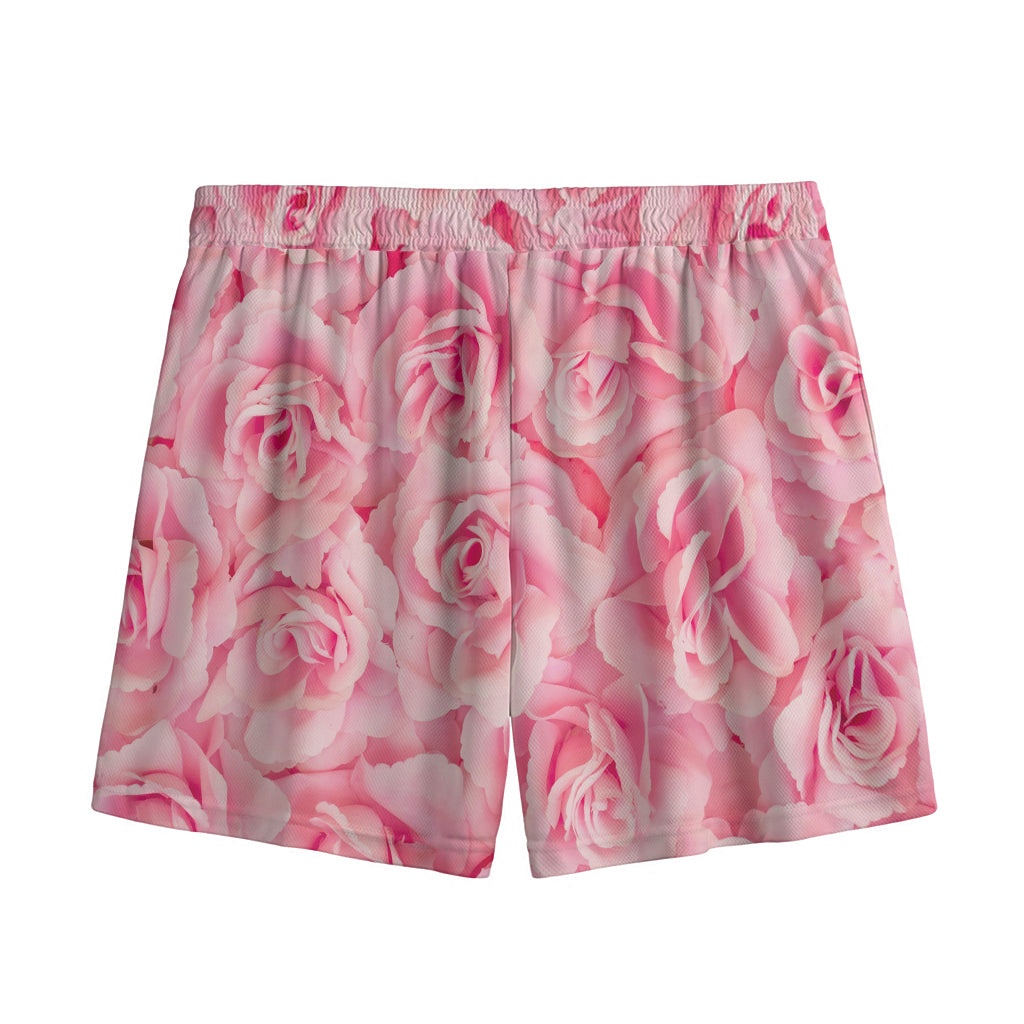 Pink Rose Print Mesh Shorts