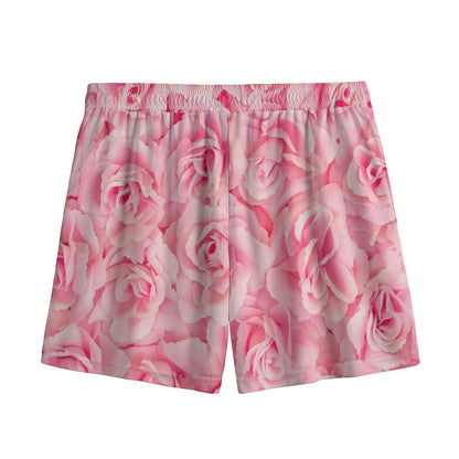 Pink Rose Print Mesh Shorts