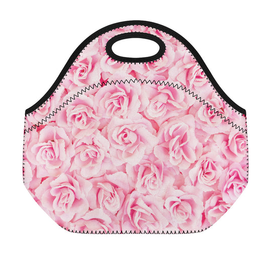 Pink Rose Print Neoprene Lunch Bag