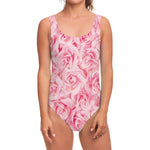 Pink Rose Print One Piece Swimsuit