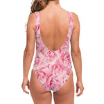 Pink Rose Print One Piece Swimsuit
