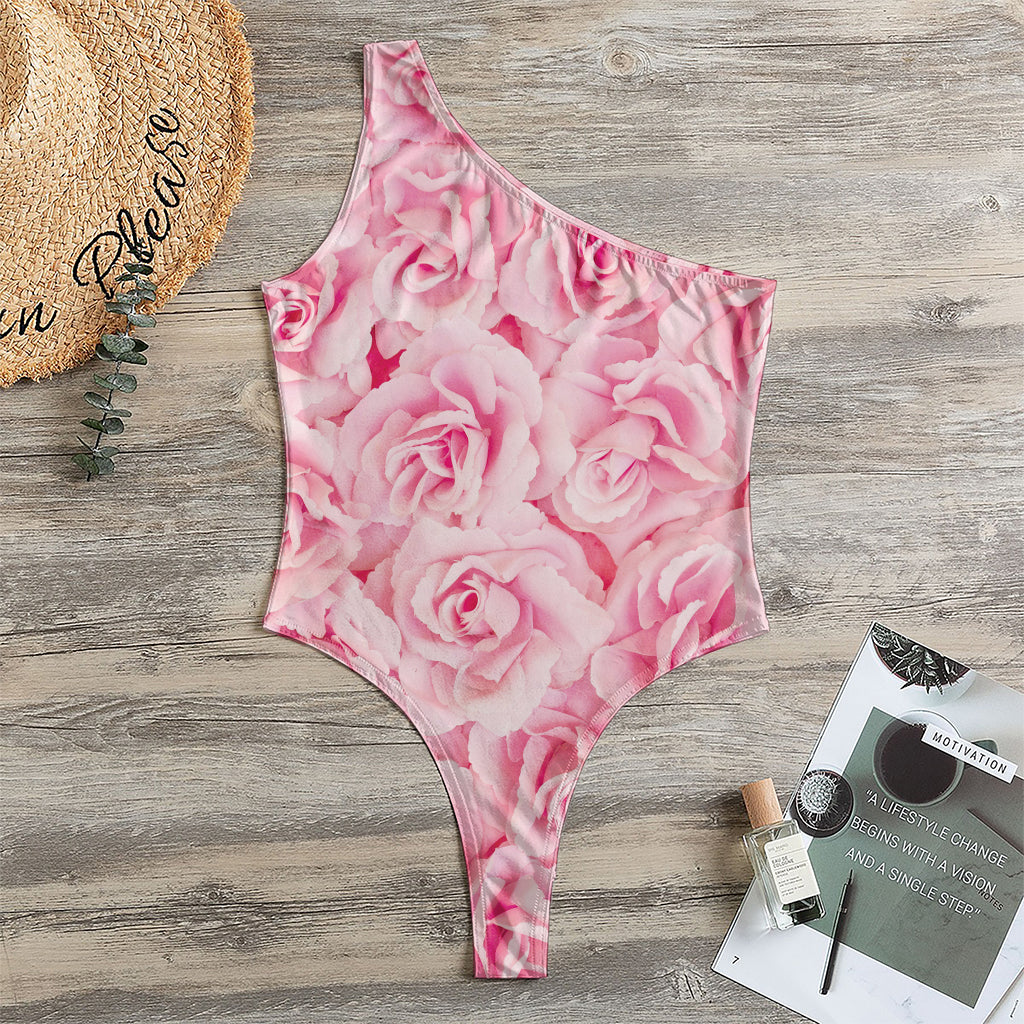 Pink Rose Print One Shoulder Bodysuit