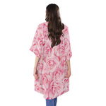 Pink Rose Print Open Front Beach Cover Up