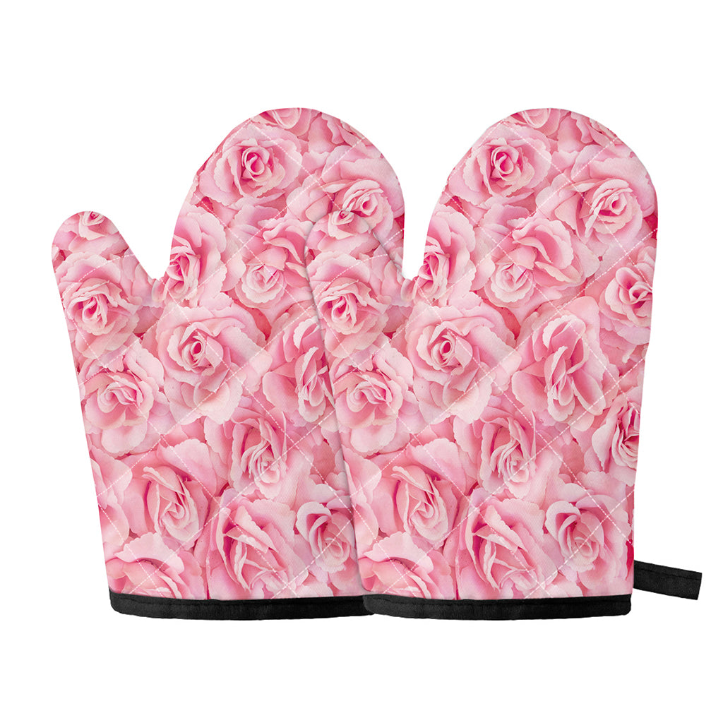 Pink Rose Print Oven Mitts