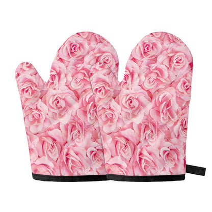 Pink Rose Print Oven Mitts