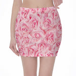Pink Rose Print Pencil Mini Skirt