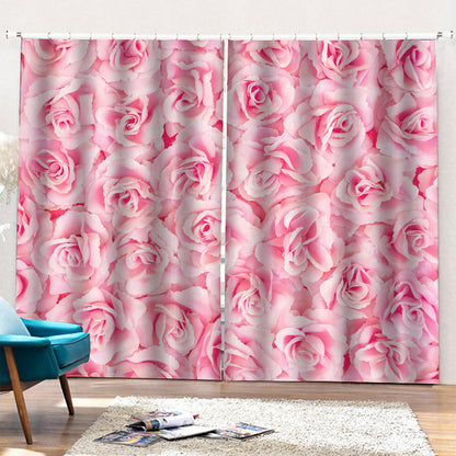 Pink Rose Print Pencil Pleat Curtains