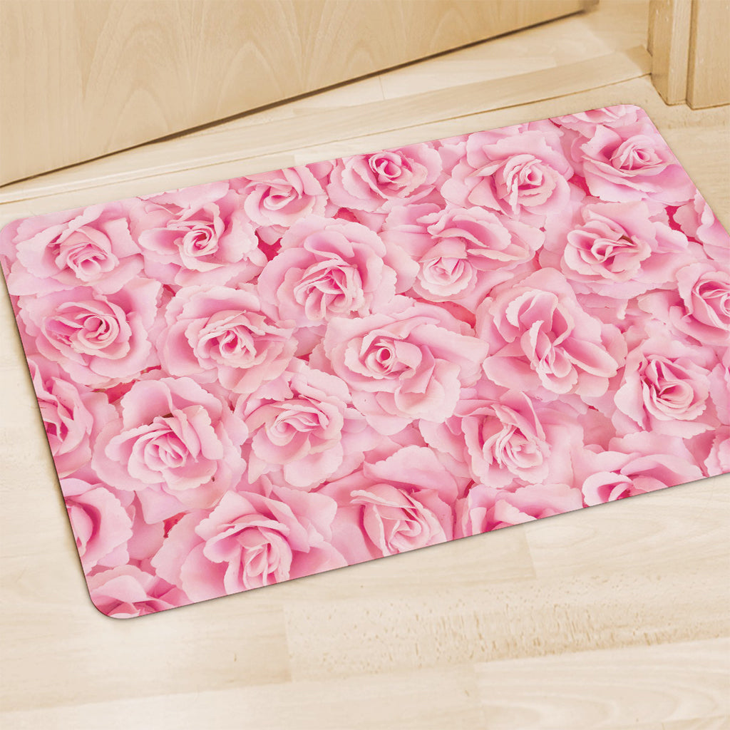 Pink Rose Print Polyester Doormat