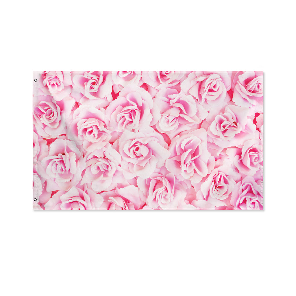 Pink Rose Print Polyester Flag