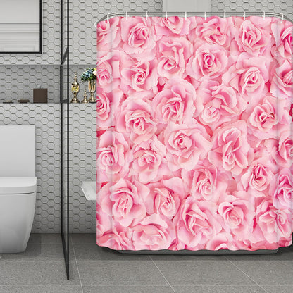 Pink Rose Print Polyester Shower Curtain