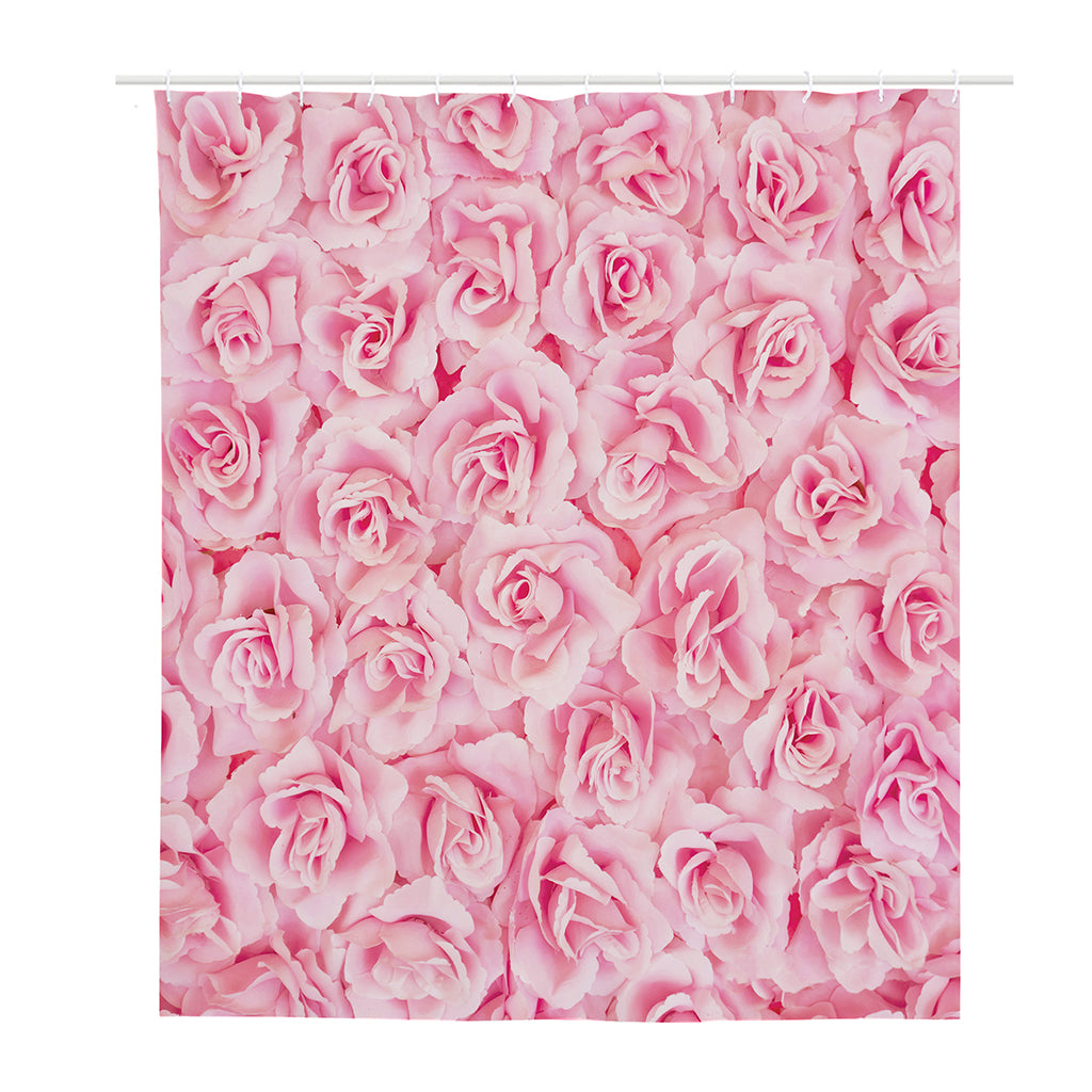 Pink Rose Print Polyester Shower Curtain