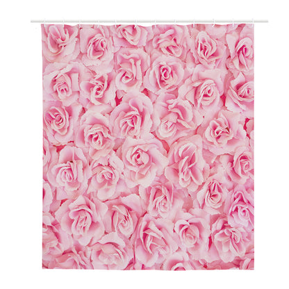 Pink Rose Print Polyester Shower Curtain