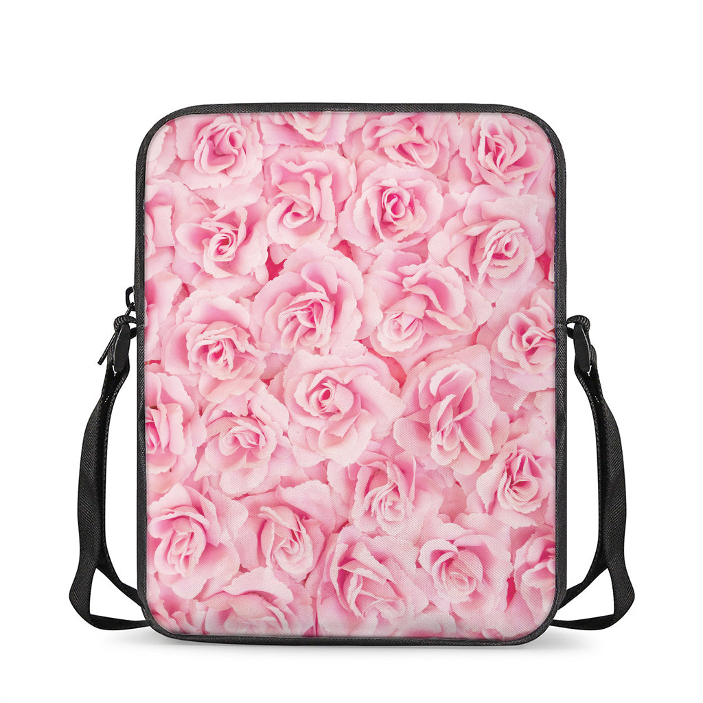 Pink Rose Print Rectangular Crossbody Bag