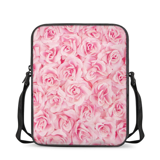 Pink Rose Print Rectangular Crossbody Bag