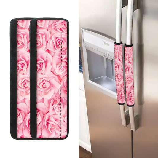 Pink Rose Print Refrigerator Handle Covers