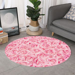 Pink Rose Print Round Rug