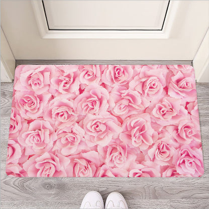 Pink Rose Print Rubber Doormat