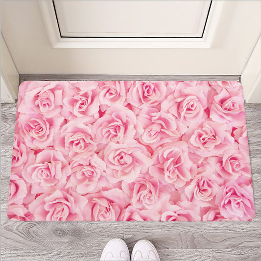 Pink Rose Print Rubber Doormat