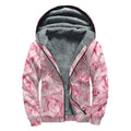 Pink Rose Print Sherpa Lined Zip Up Hoodie