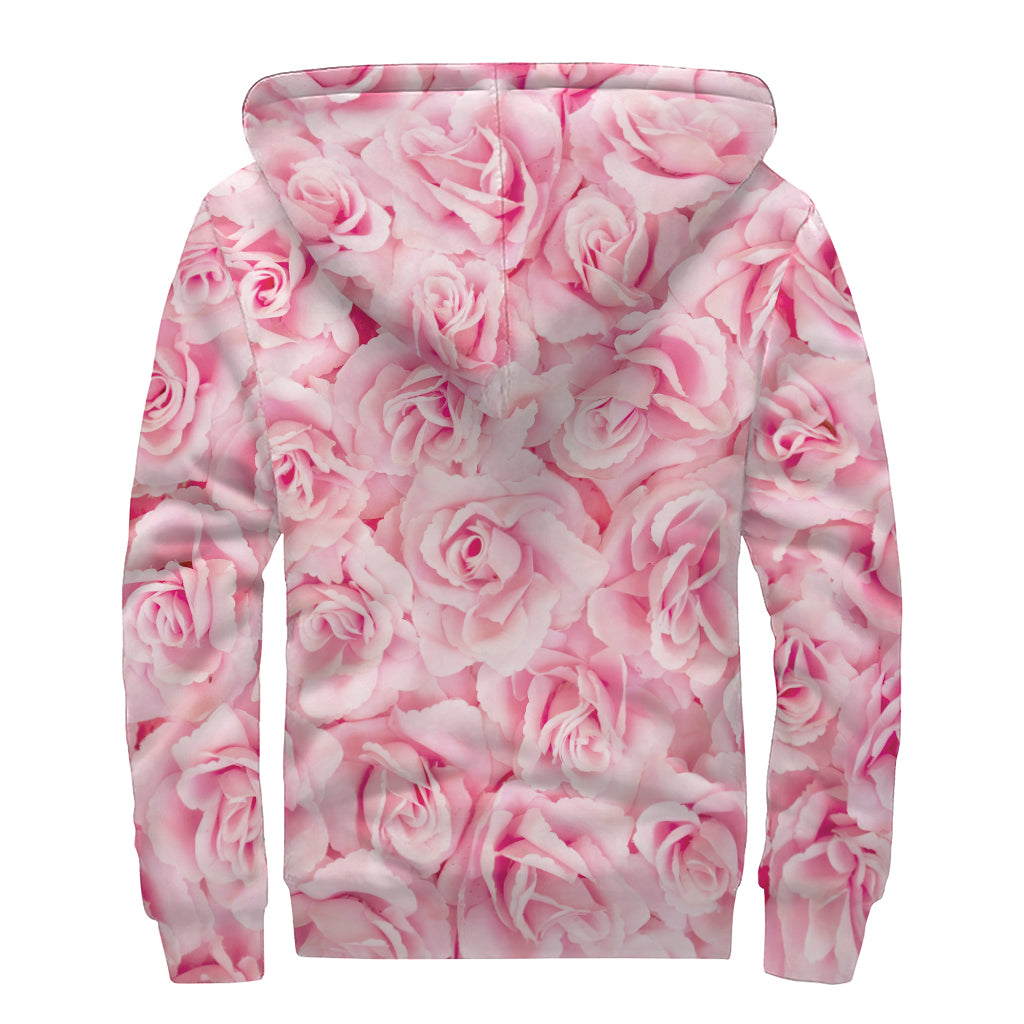 Pink Rose Print Sherpa Lined Zip Up Hoodie