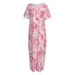 Pink Rose Print Short Sleeve Long Nightdress
