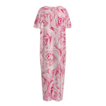 Pink Rose Print Short Sleeve Long Nightdress