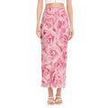 Pink Rose Print Side Slit Maxi Skirt