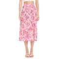 Pink Rose Print Side Slit Midi Skirt