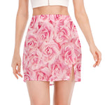 Pink Rose Print Side Slit Mini Skirt