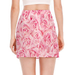 Pink Rose Print Side Slit Mini Skirt