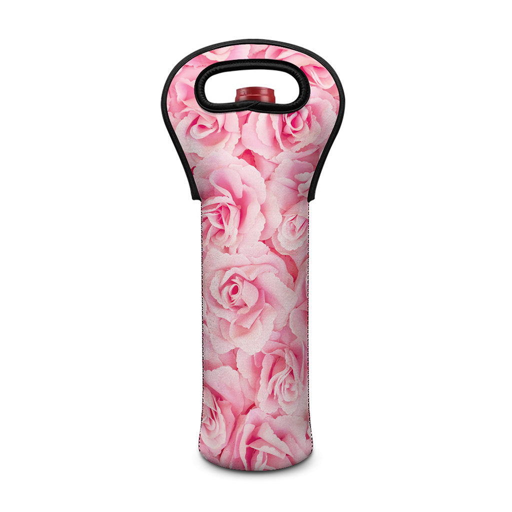 Pink Rose Print Single Neoprene Wine Tote